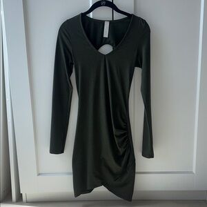 Long Sleeve Olive Backcut Midi Dress